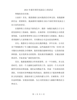 2024年新任领导见面会上的讲话 