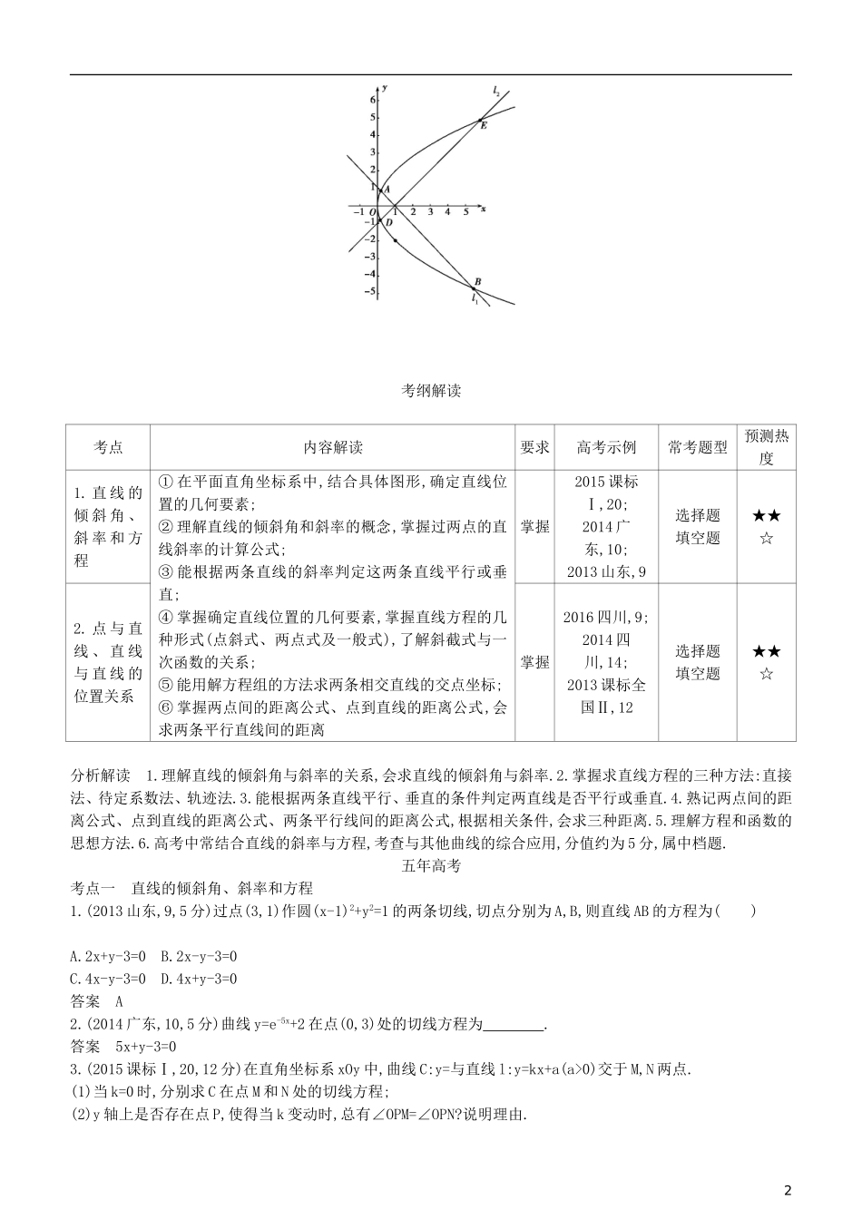 高考数学一轮复习 第九章 平面解析几何 9.1 直线方程与两条直线的位置关系练习 理-人教版高三全册数学试题_第2页