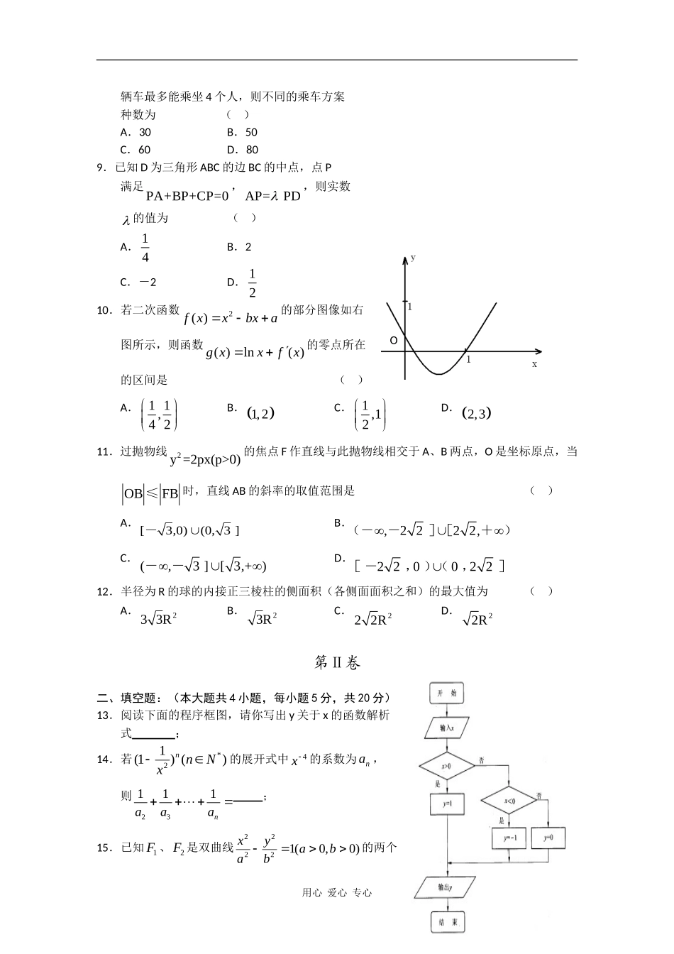 吉林省实验中学09-10学年高三数学第四次模拟试题(理) 新人教版_第2页