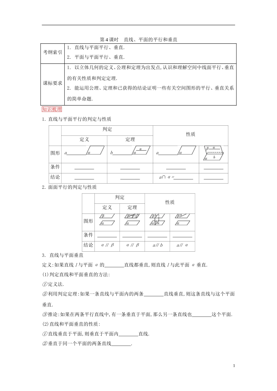 高考数学一轮复习 第七章 第4课时 直线、平面的平行和垂直课时作业 理 新人教版-新人教版高三全册数学试题_第1页