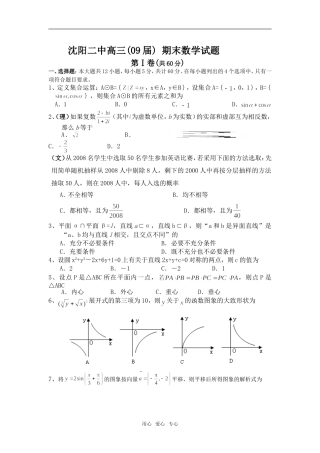 辽宁省沈阳二中09届高三数学期末试题