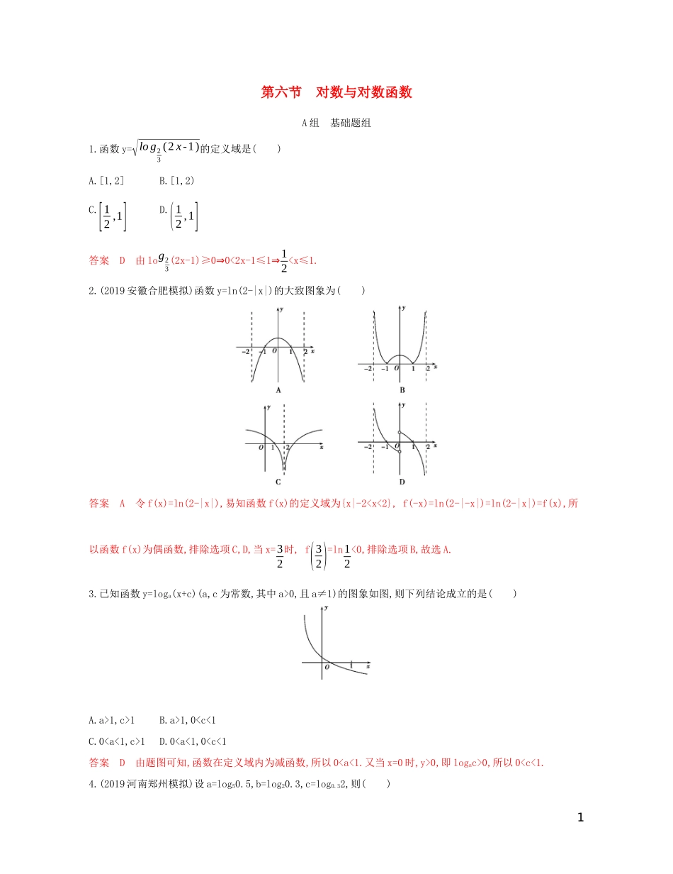 高考数学一轮复习 第二章 第六节 对数与对数函数精练 文-人教版高三全册数学试题_第1页