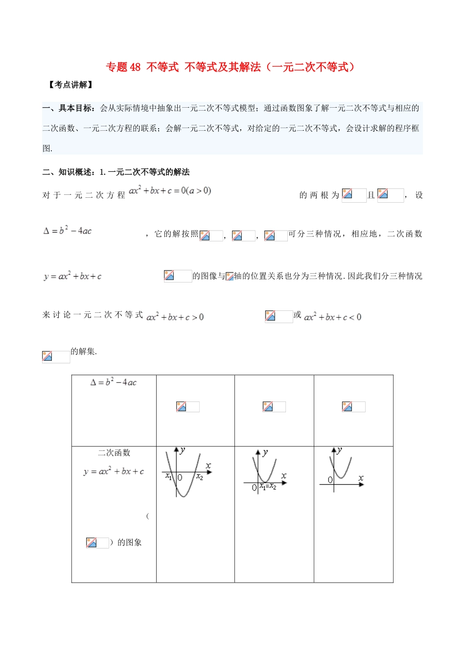 高考数学 高频考点揭秘与仿真测试 专题48 不等式 不等式及其解法（一元二次不等式）文（含解析）-人教版高三全册数学试题_第1页