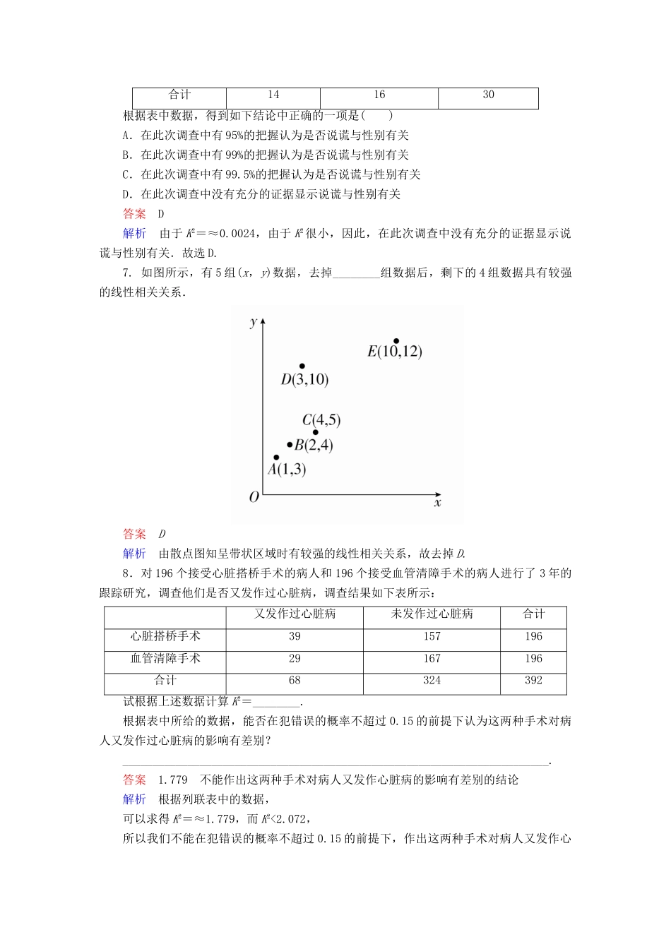 高考数学 考点通关练 第八章 概率与统计 67 变量间的相关关系与统计案例试题 理-人教版高三全册数学试题_第3页