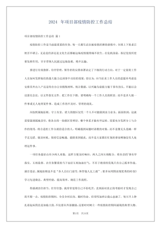 2024年项目部疫情防控工作总结