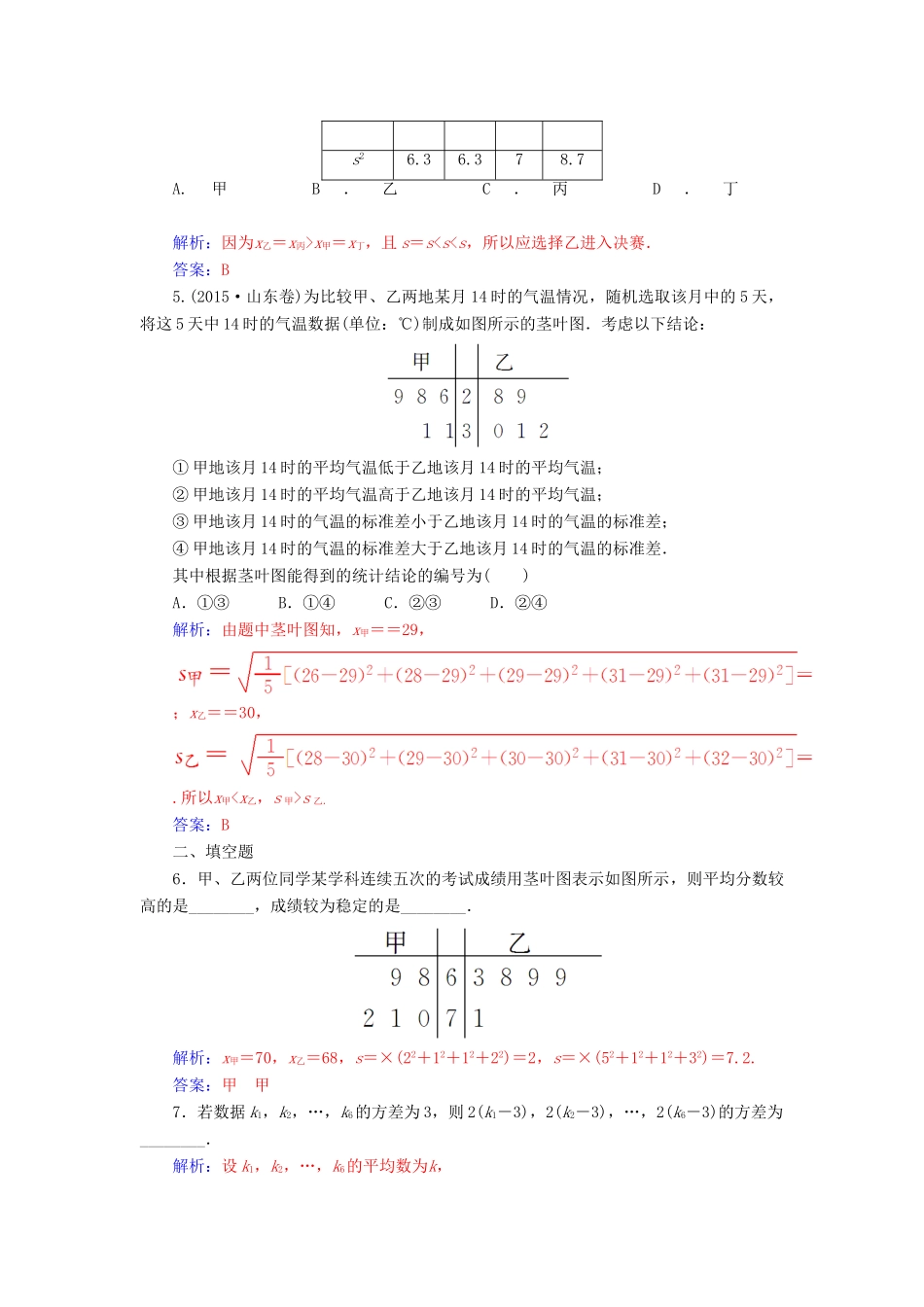 高中数学 第二章 统计 2.2-2.2.2 用样本的数字特征估计总体的数字特征练习 新人教版必修3-新人教版高一必修3数学试题_第2页