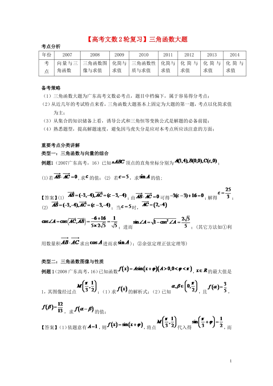江苏省高考数学 三角函数大题 文-人教版高三全册数学试题_第1页