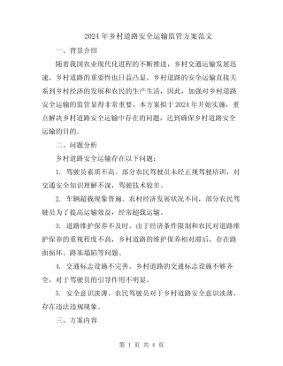 2024年乡村道路安全运输监管方案范文