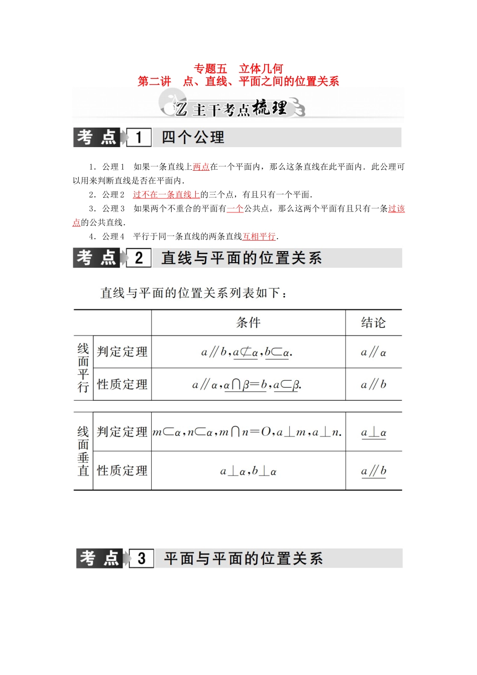 高考数学二轮复习 专题5 立体几何 第二讲 点、直线、平面之间的位置关系 理-人教版高三全册数学试题_第1页