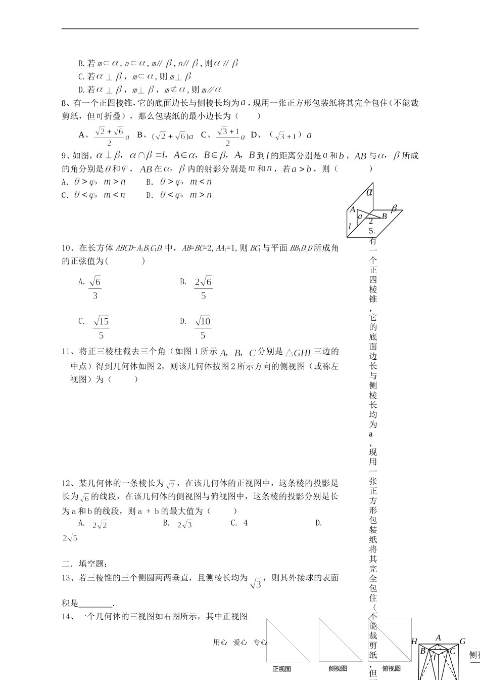 兰山高考补习学校08-09学年高三数学一轮复习立体几何拓展性训练_第2页