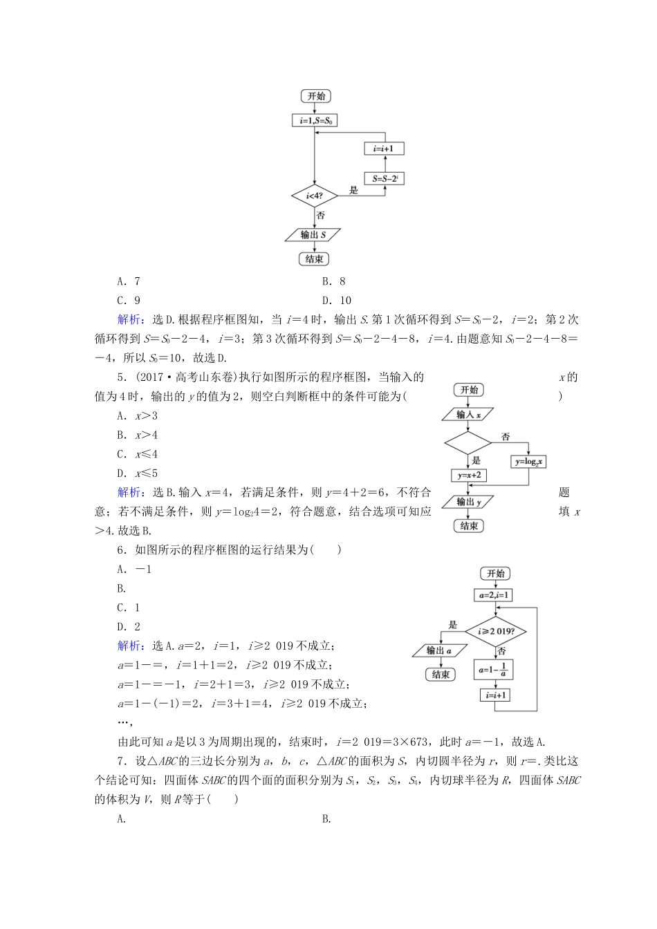 高考数学二轮复习 第1部分 专题一 集合、常用逻辑用语、平面向量、复数、算法、合情推理 1-1-3 算法、框图与推理限时规范训练 文-人教版高三全册数学试题_第2页