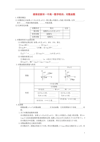 湖南省新田一中高一数学 对数函数培训练习