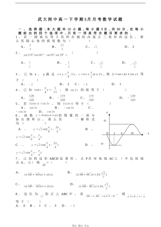 武大附中高一下学期5月月考数学试题