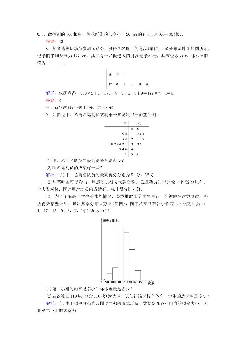 高中数学 课时作业11 第二章 统计 2.2.1 用样本的频率分布估计总体分布 新人教A版必修3-新人教A版高一必修3数学试题_第3页