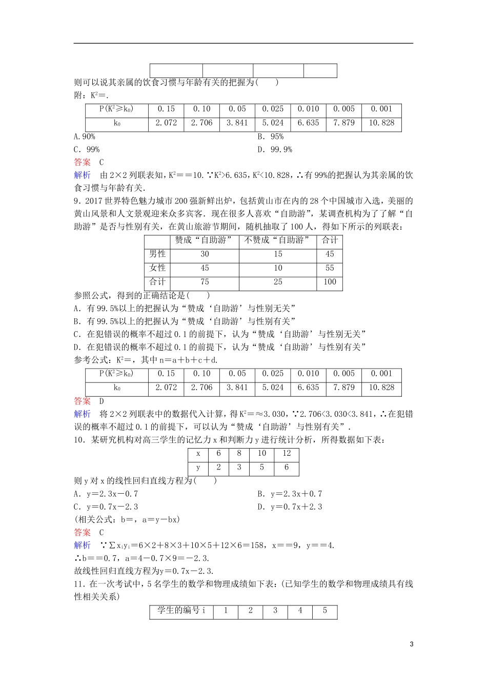 高考数学一轮复习 第十章 算法初步及概率与统计层级快练73 文-人教版高三全册数学试题_第3页