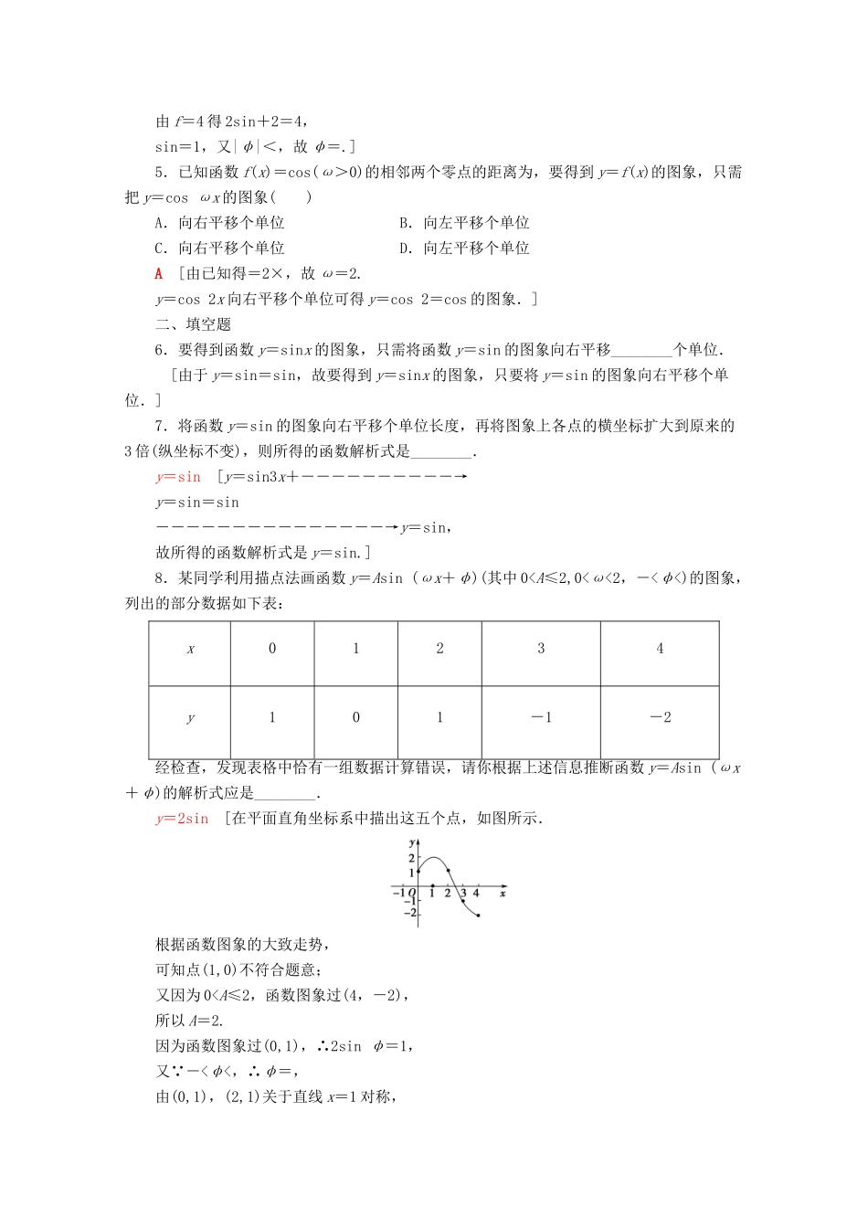 高中数学 课时分层作业50 匀速圆周运动的数学模型 函数y＝Asin（ωx＋φ）的图象（含解析）新人教A版必修第一册-新人教A版高一第一册数学试题_第2页