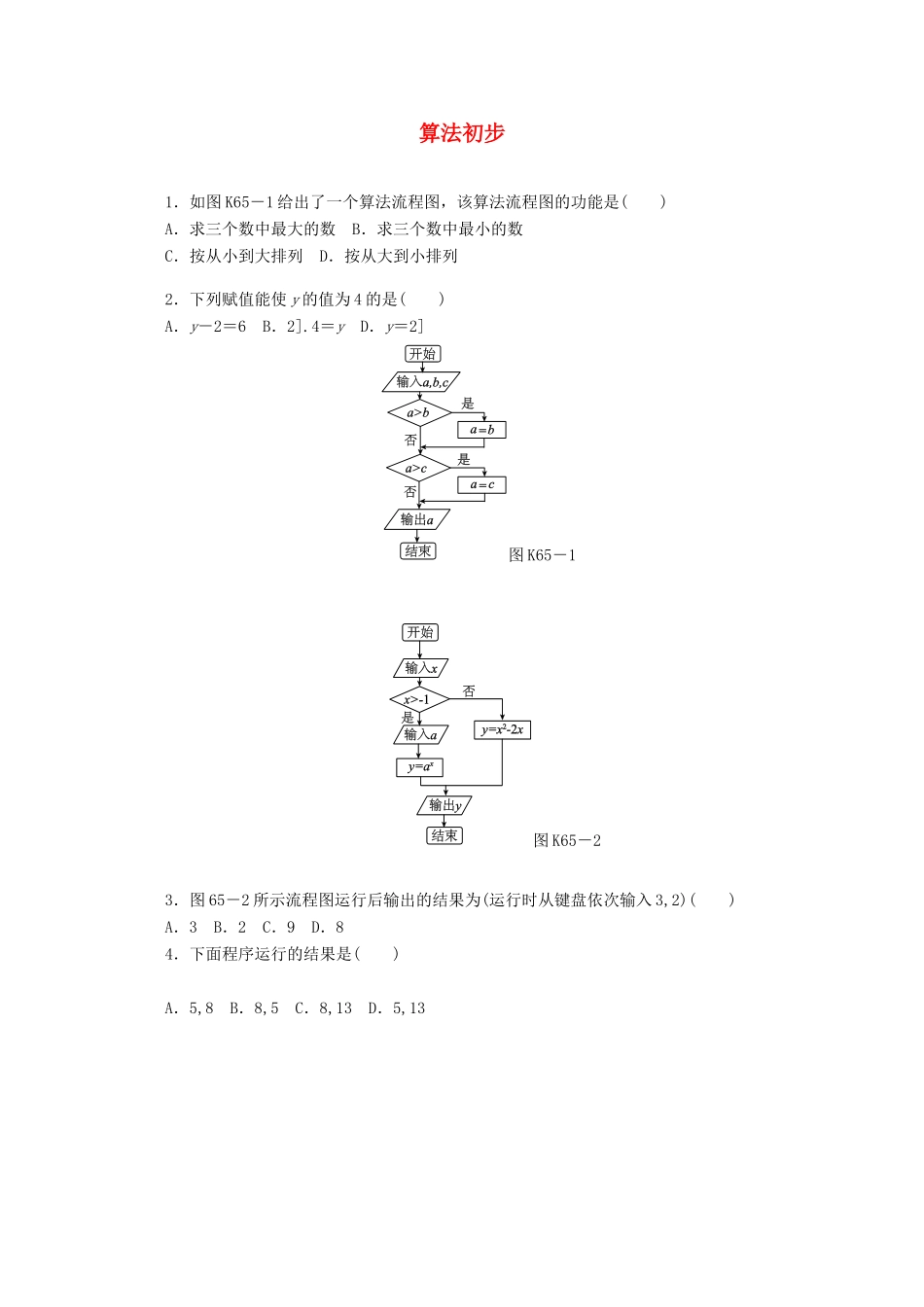 高考数学一轮复习 算法初步基础知识检测 理-人教版高三全册数学试题_第1页