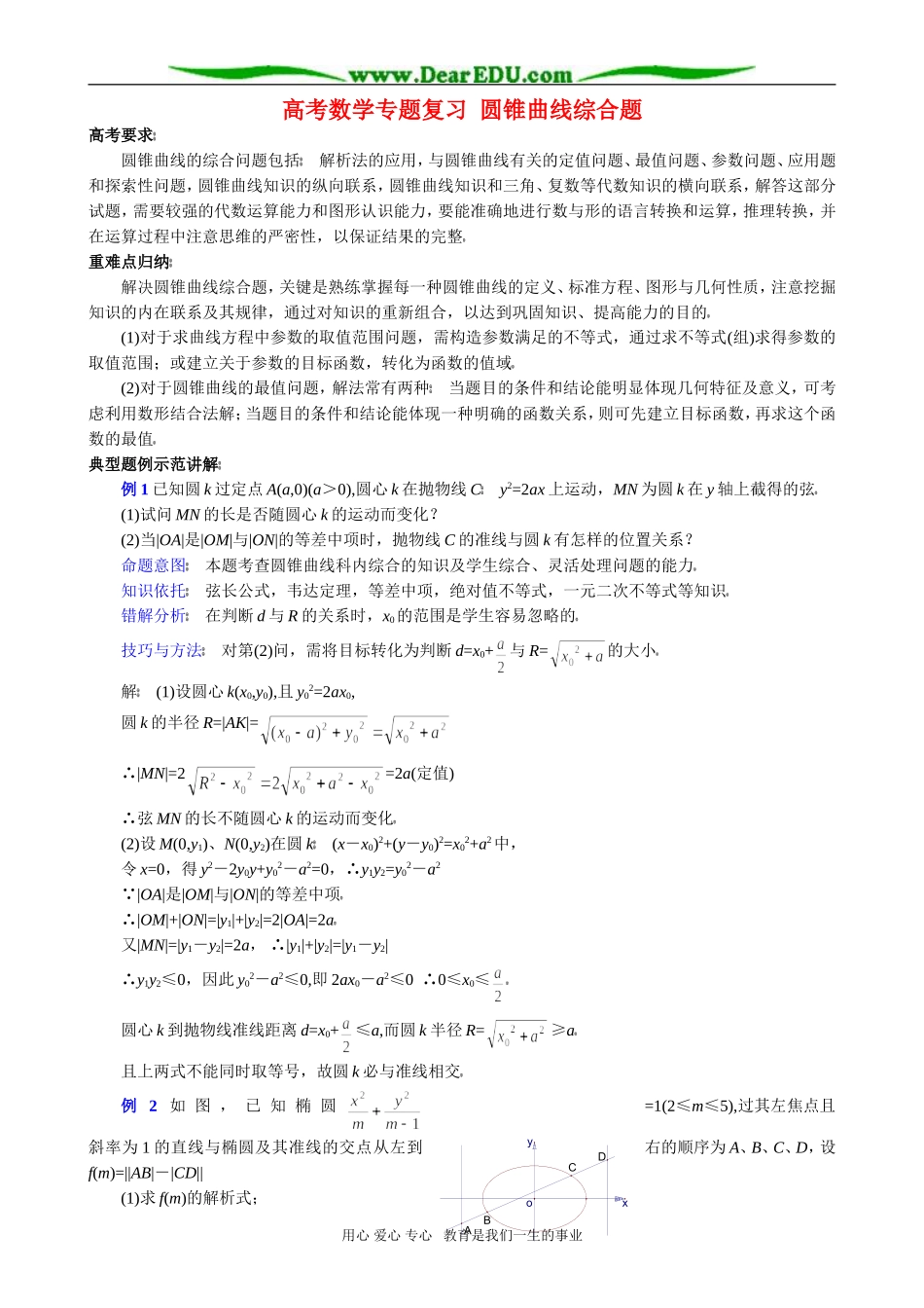 高考数学专题复习 圆锥曲线综合题_第1页