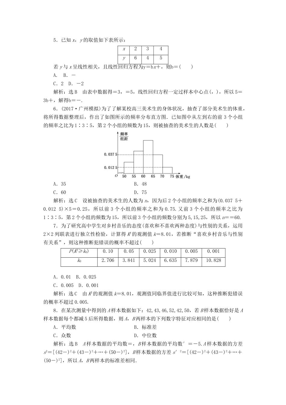 高考数学二轮复习 寒假作业（十七）统计、统计案例（注意命题点的区分度）文-人教版高三全册数学试题_第2页