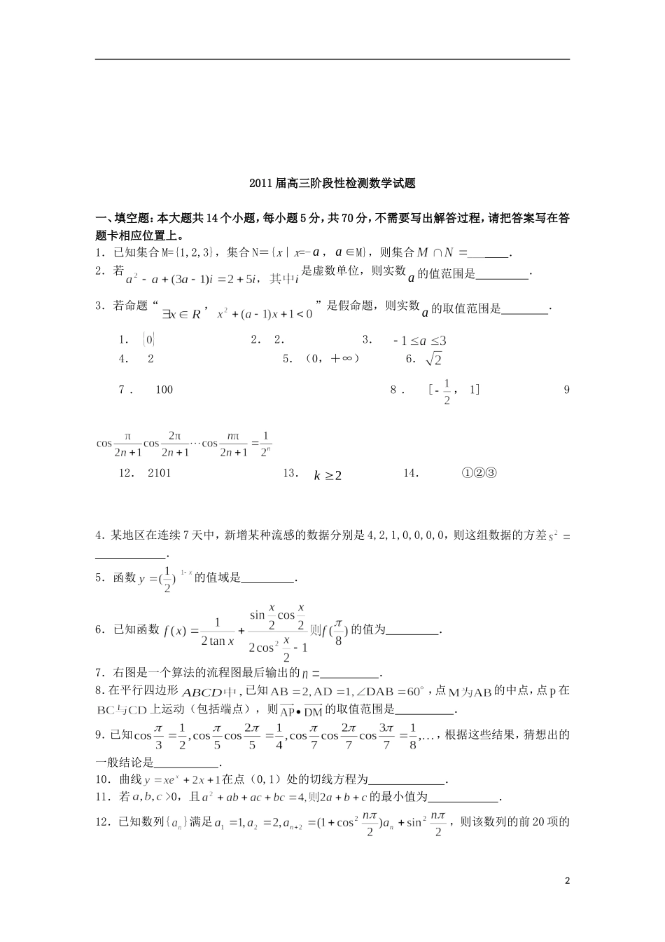 江苏省宿迁市剑桥国际学校高三数学午练（7） 苏教版_第2页