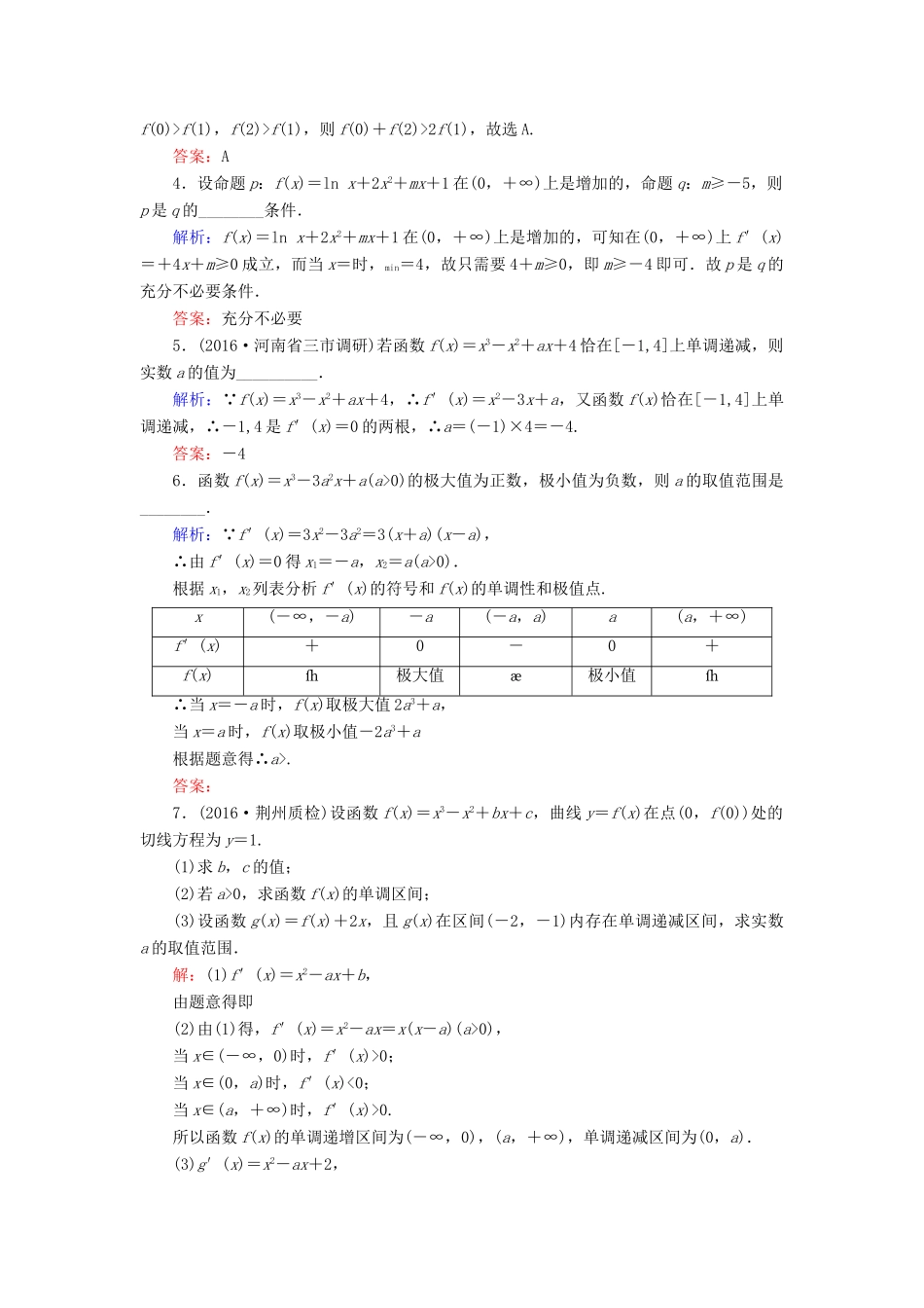 高考数学大一轮复习 第二章 基本初等函数、导数及其应用 2.12 导数与函数的单调性、极值课时规范训练 理 北师大版-北师大版高三全册数学试题_第2页