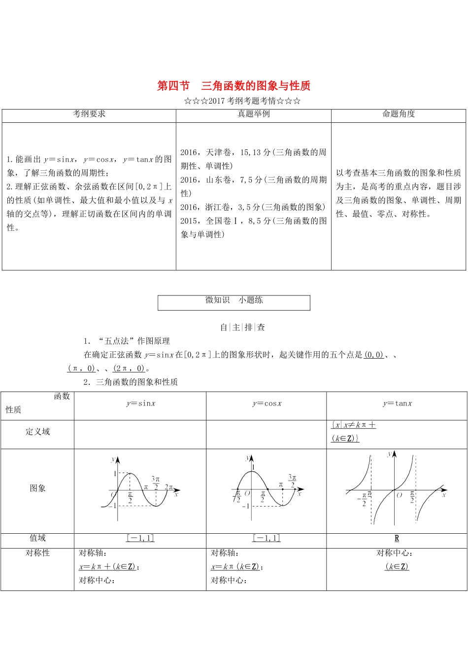 高考数学大一轮复习 第三章 三角函数、解三角形 第四节 三角函数的图象与性质教师用书 理-人教版高三全册数学试题_第1页