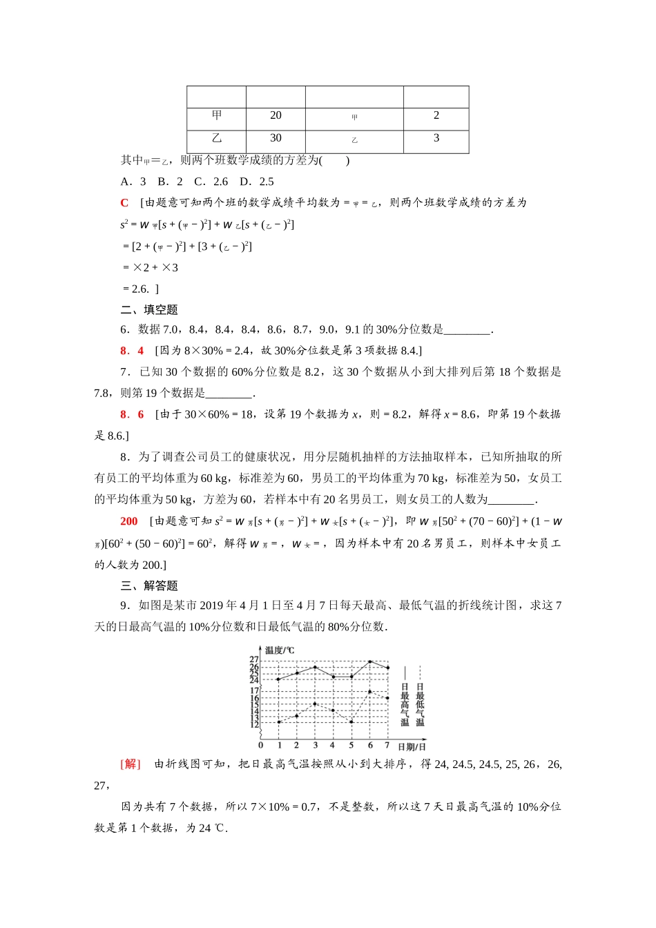 高中数学 第六章 统计 6.4.2-6.4.3 分层随机抽样的均值与方差 百分位数课时分层作业（含解析）北师大版必修第一册-北师大版高一第一册数学试题_第2页