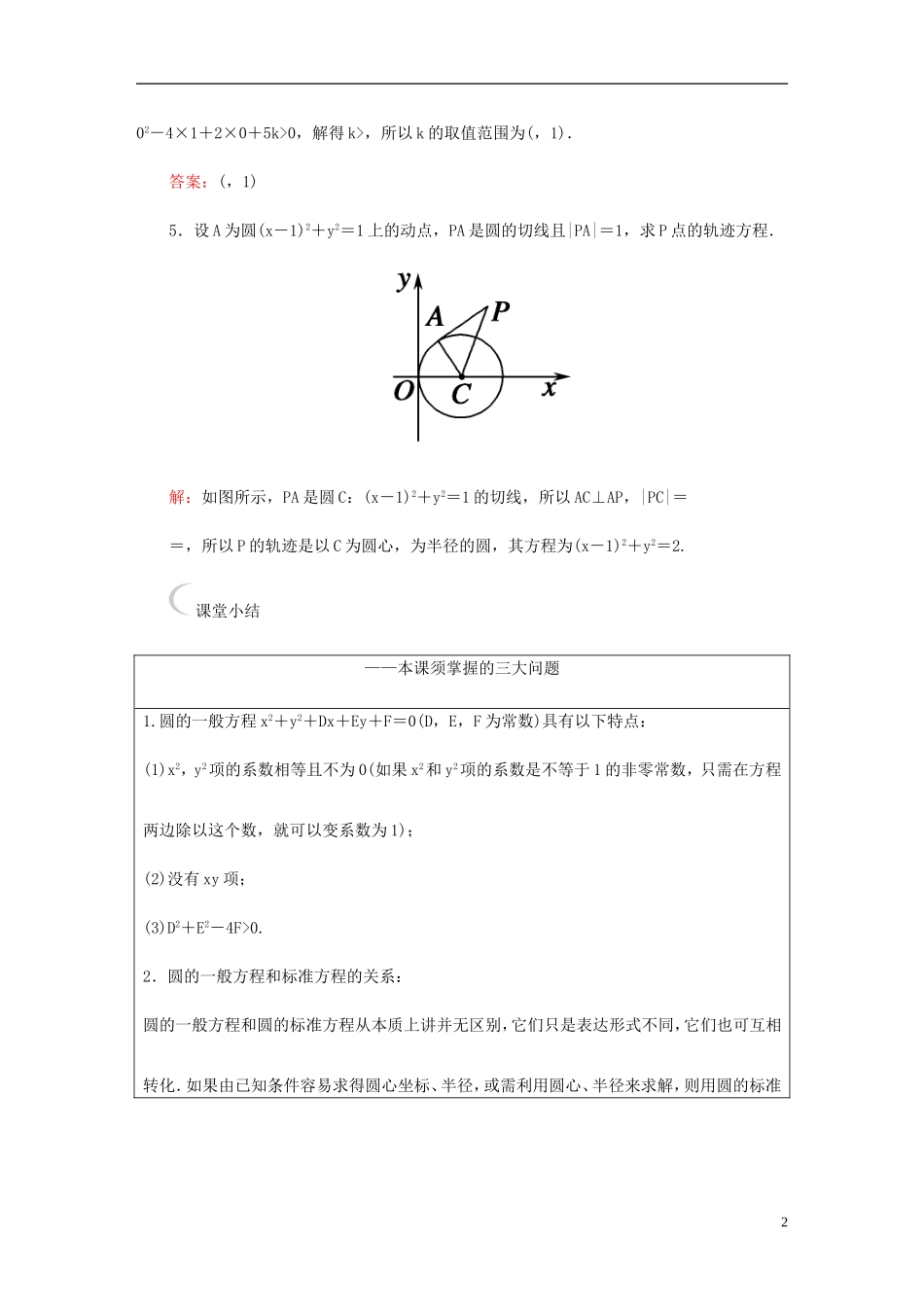 高中数学 第四章 圆与方程 4.1.2 圆的一般方程课堂达标练 新人教A版必修2-新人教A版高一必修2数学试题_第2页