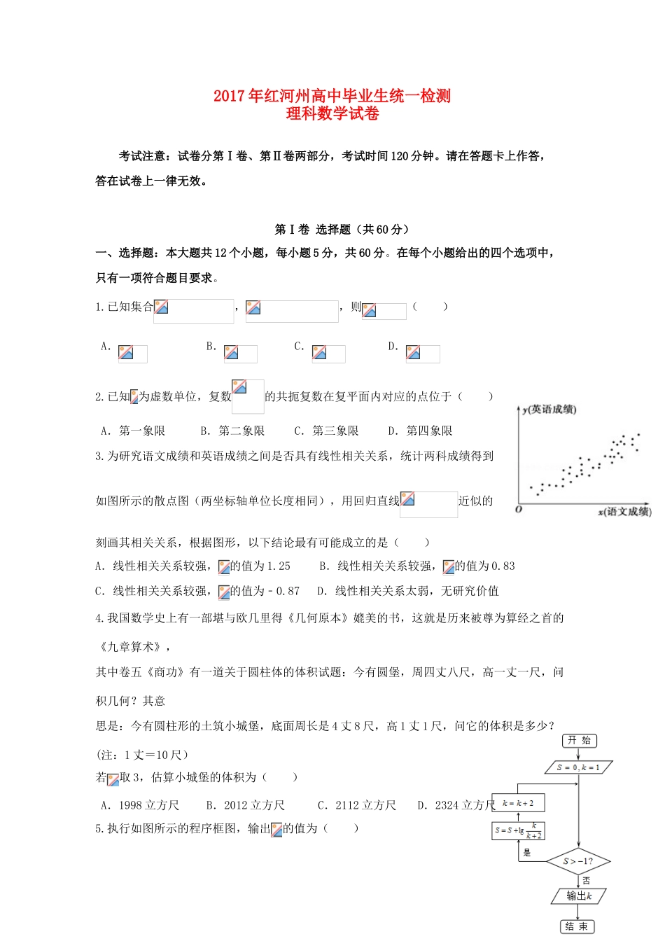 云南省红河州高三数学毕业生复习统一检测试题 理-人教版高三全册数学试题_第1页