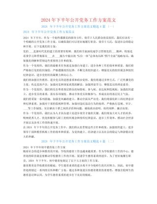 2024年下半年公开党务工作计划范文4篇