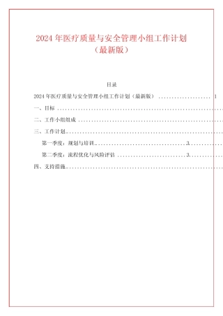 2024年医疗质量与安全管理小组工作计划(最新版)