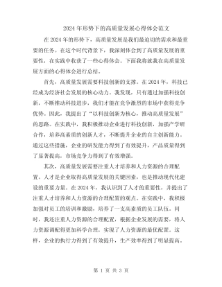 2024年形势下的高质量发展心得体会范文