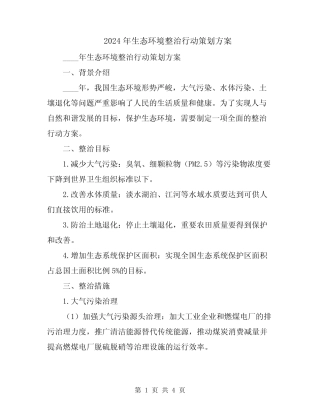 2024年生态环境整治行动策划方案 