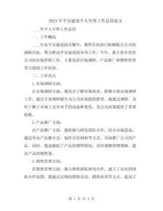 2024年平安建设个人年终工作总结范文