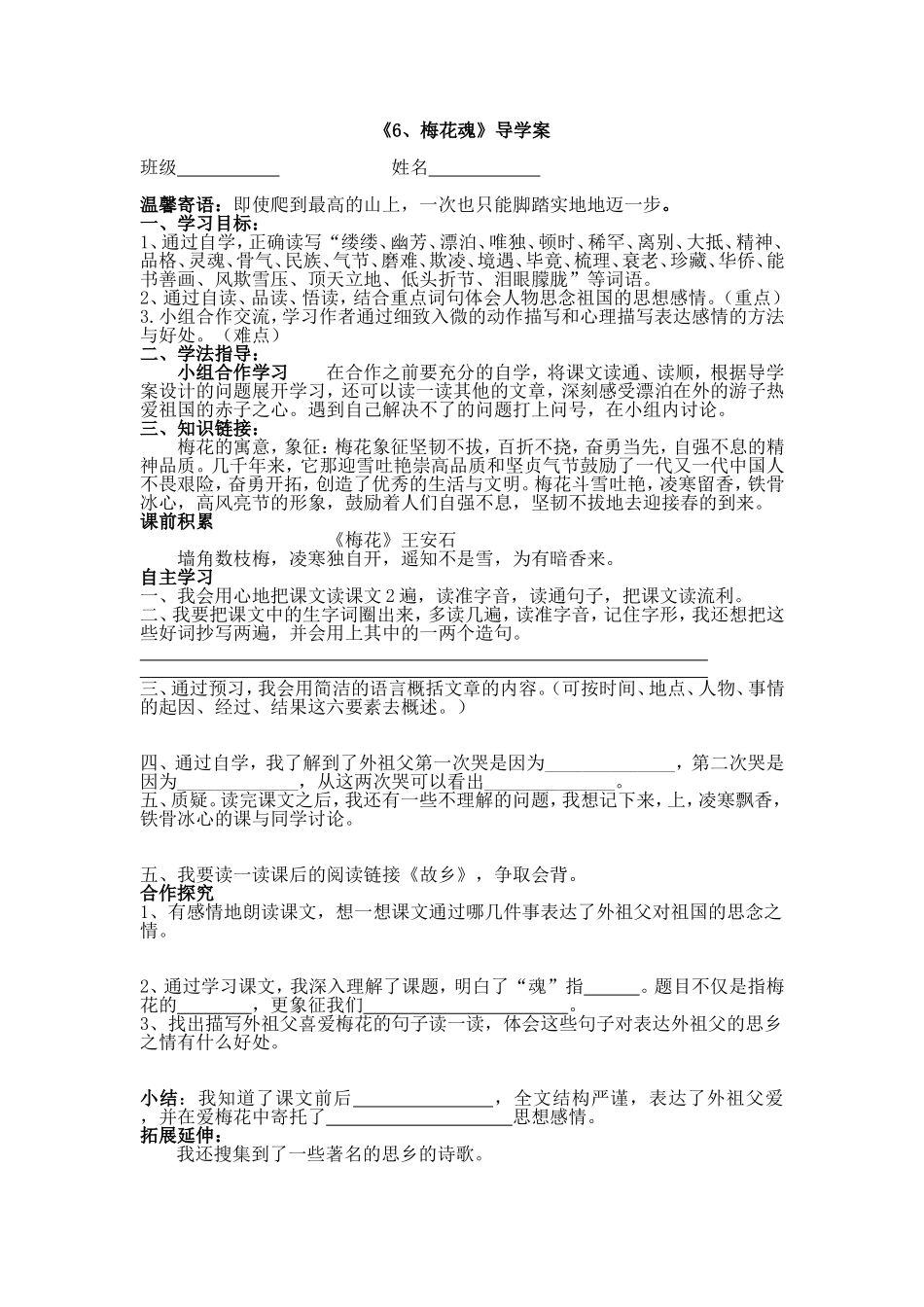 6梅花魂导学案_第1页