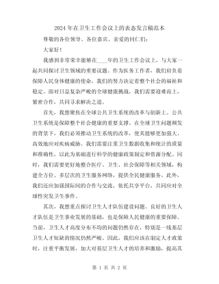 2024年在卫生工作会议上的表态发言稿范本
