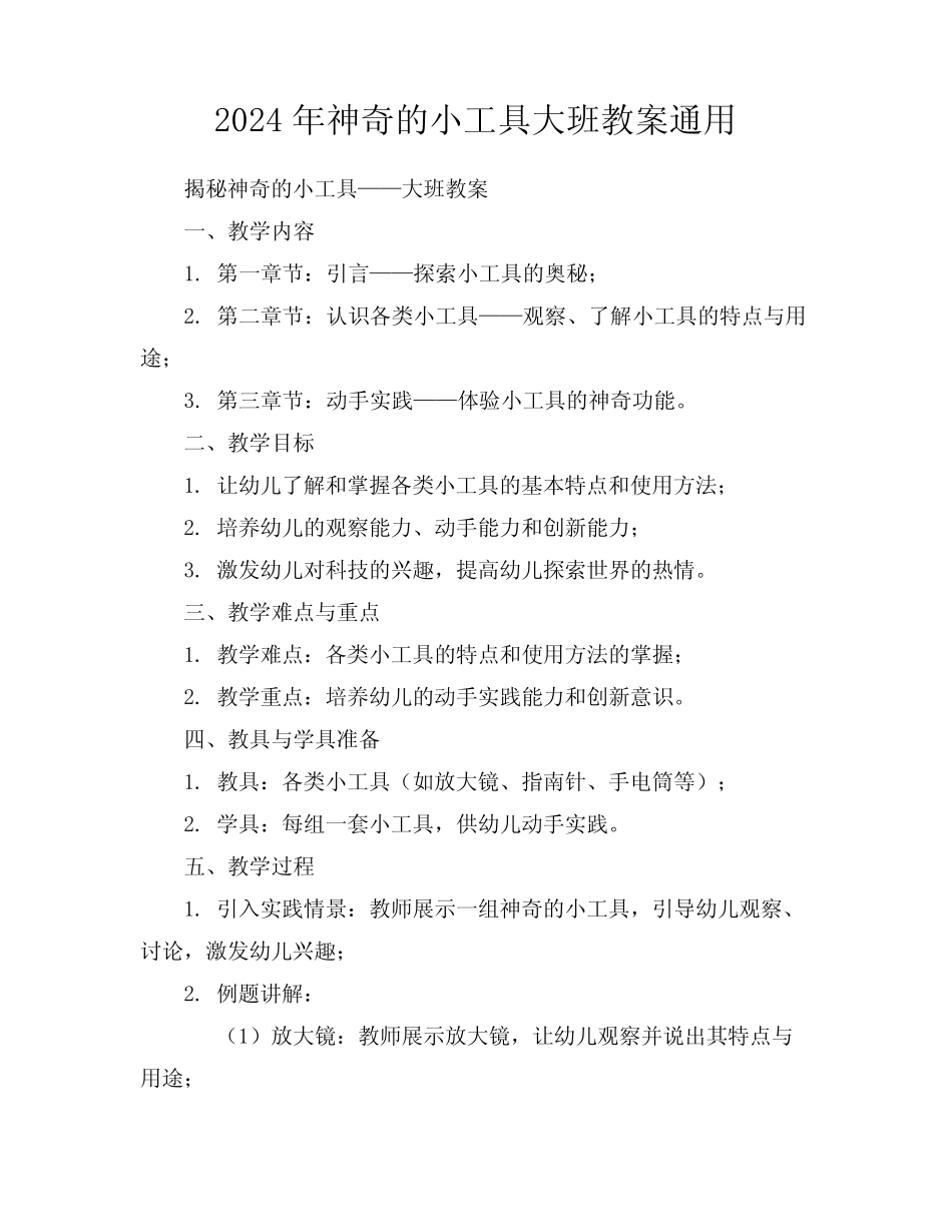 2024年神奇的小工具大班教案真题 _第1页