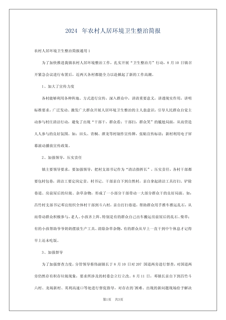 2024年农村人居环境卫生整治简报 _第1页
