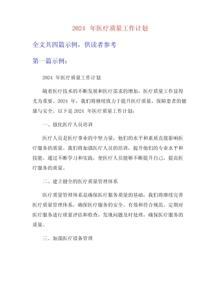 2024年医疗质量工作计划