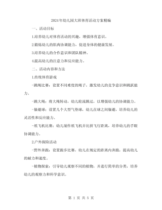 2024年幼儿园大班体育活动方案精编(2篇) 