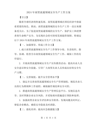 2024年商贸流通领域安全生产工作方案 