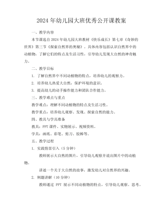 2024年幼儿园大班优秀公开课教案 