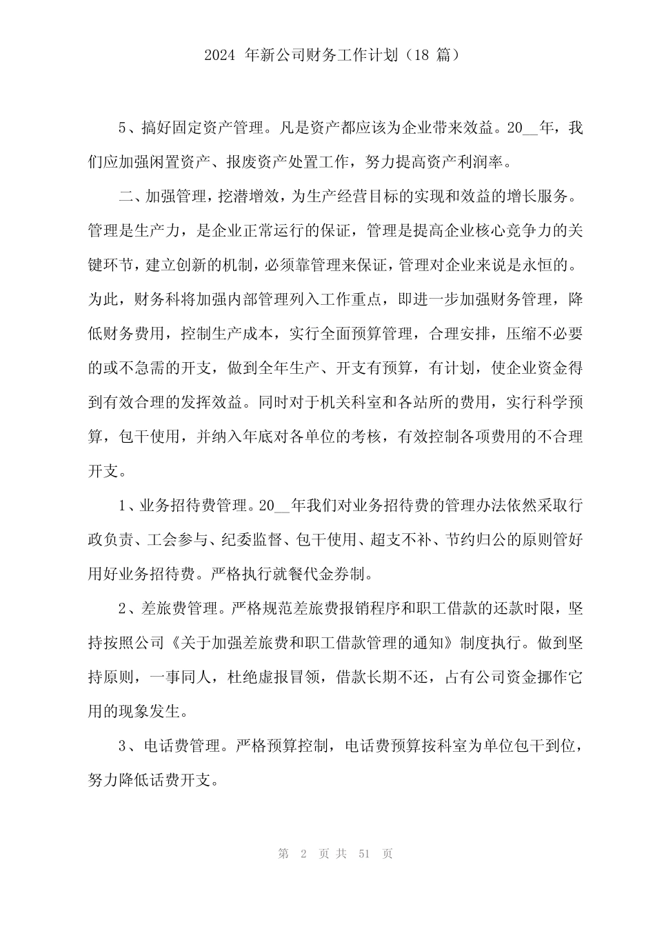 2024年新公司财务工作计划(18篇) _第2页