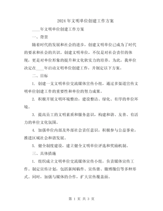 2024年文明单位创建工作方案