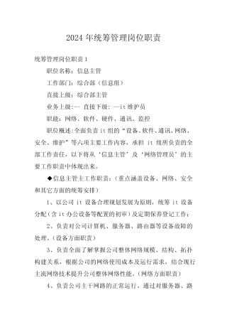 2024年统筹管理岗位职责 