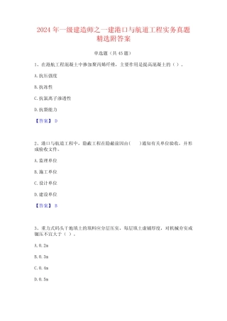 2024年一级建造师之一建港口与航道工程实务真题精选附答案 