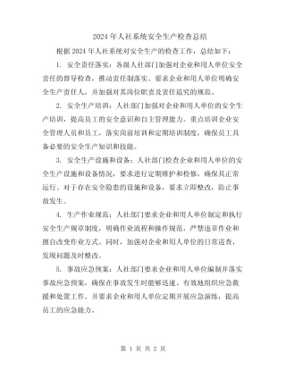 2024年人社系统安全生产检查总结