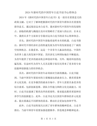 2024年新时代的中国青年白皮书读书心得体会 