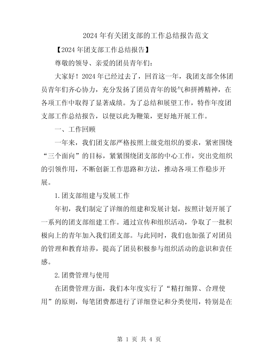 2024年有关团支部的工作总结报告范文_第1页