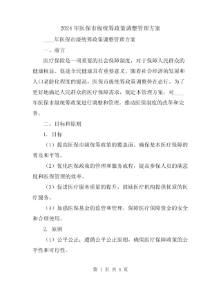 2024年医保市级统筹政策调整管理方案